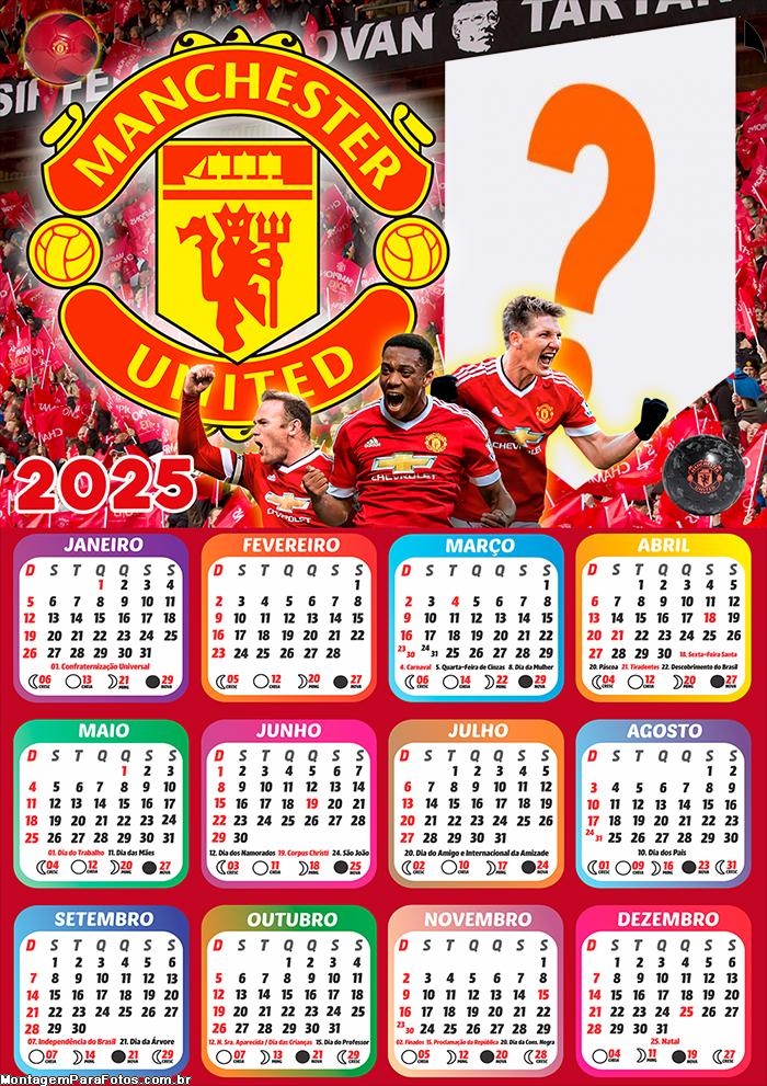 Calendário 2025 Manchester United Football Club Montagem de Foto