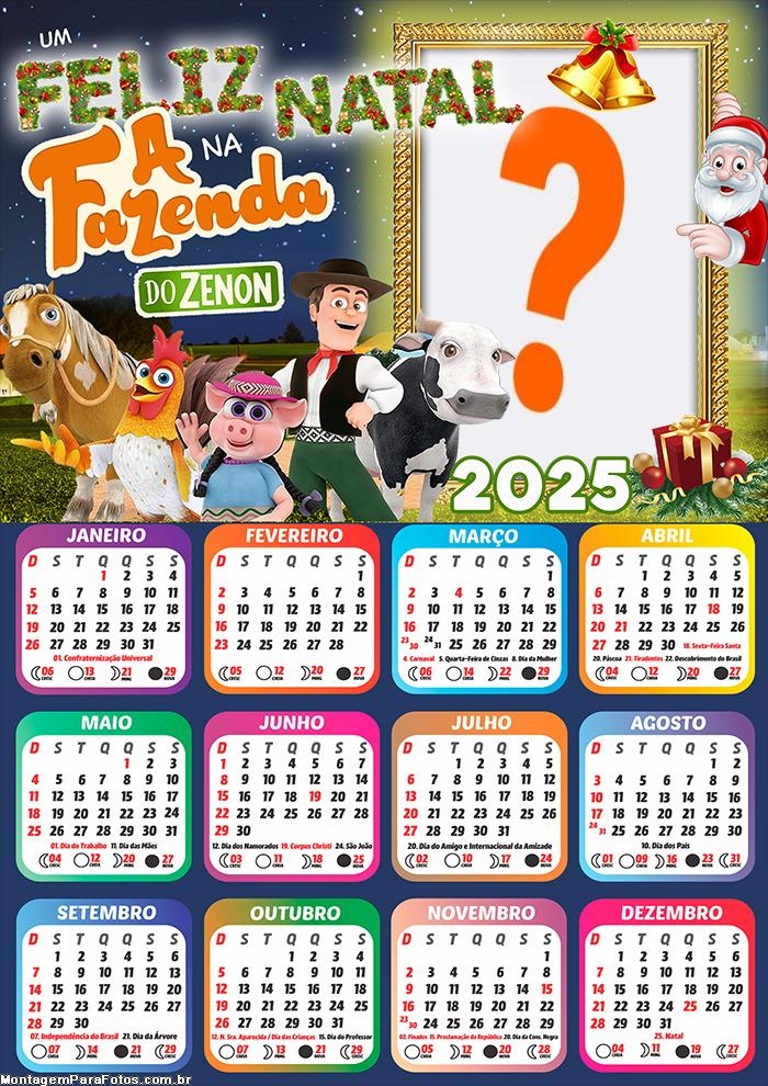 Moldura Calendário 2025 Feliz Natal Na Fazenda do Zenon