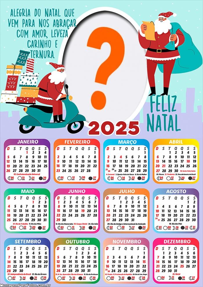 Calendário 2025 Papai Noel Mensagem de Natal Montagem Online