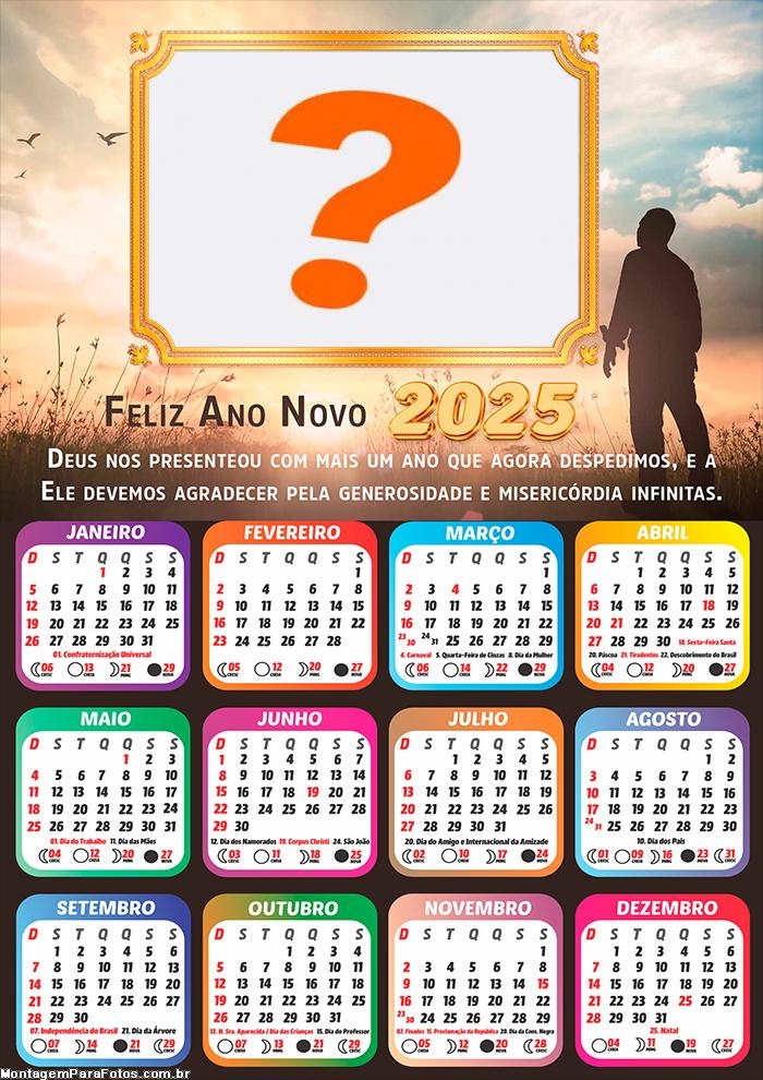 Calendário 2025 Deus nos presenteou com mais um ano Foto Colagem