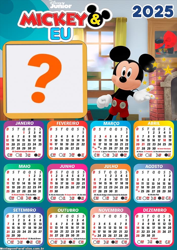 Montagem de Foto Calendário 2025 Mickey e Eu