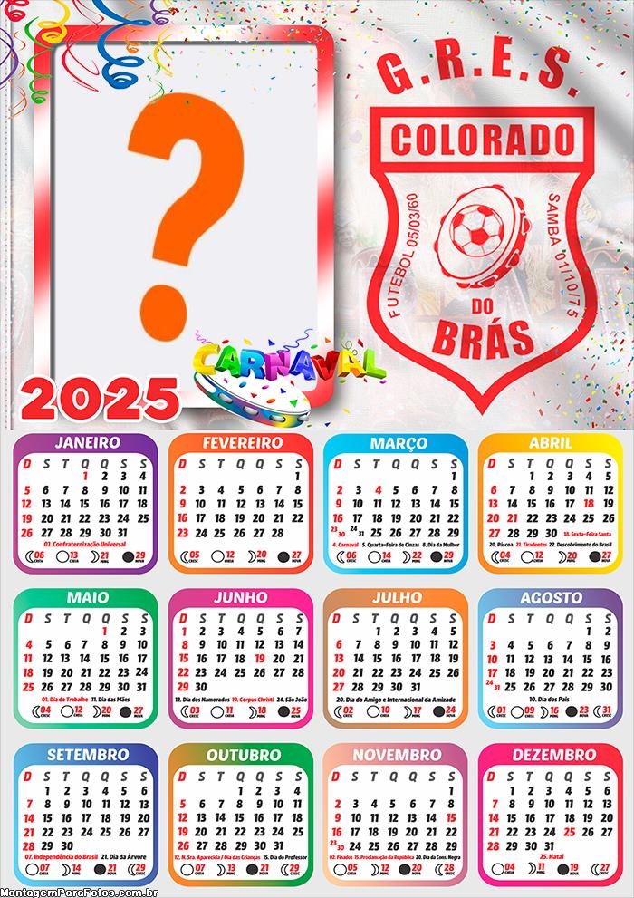 Calendário 2025 Colorado do Brás Moldura Online