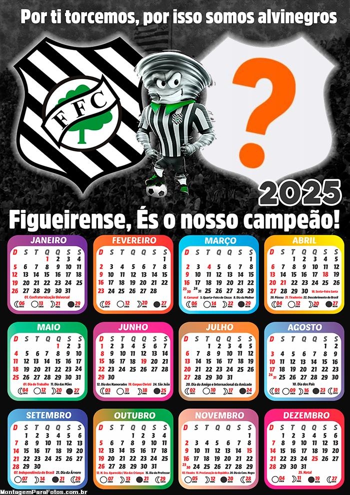 Calendário 2025 Figueirense Time de Futebol Montagem Online