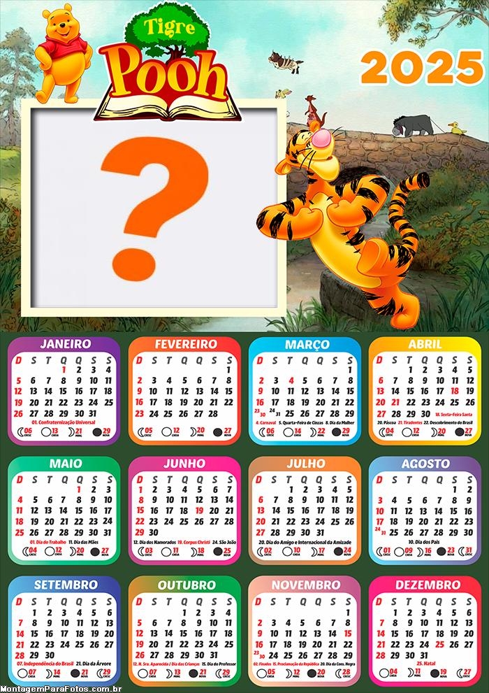 Calendário 2025 Tigre Pooh Moldura Online