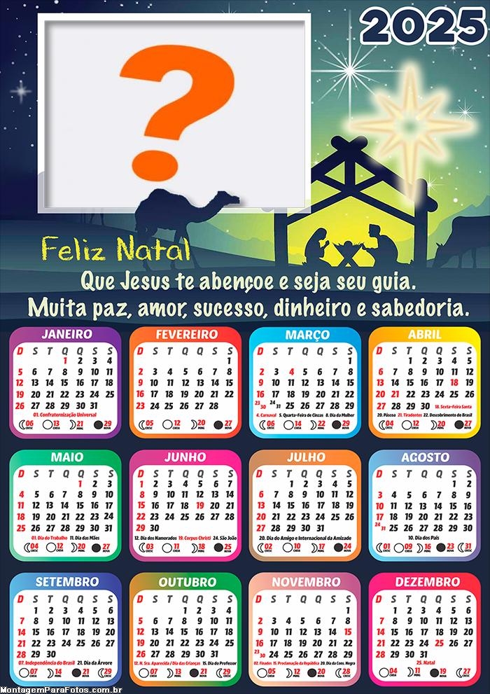 Calendário 2025 Feliz Natal Jesus te Abençoe Montagem Online