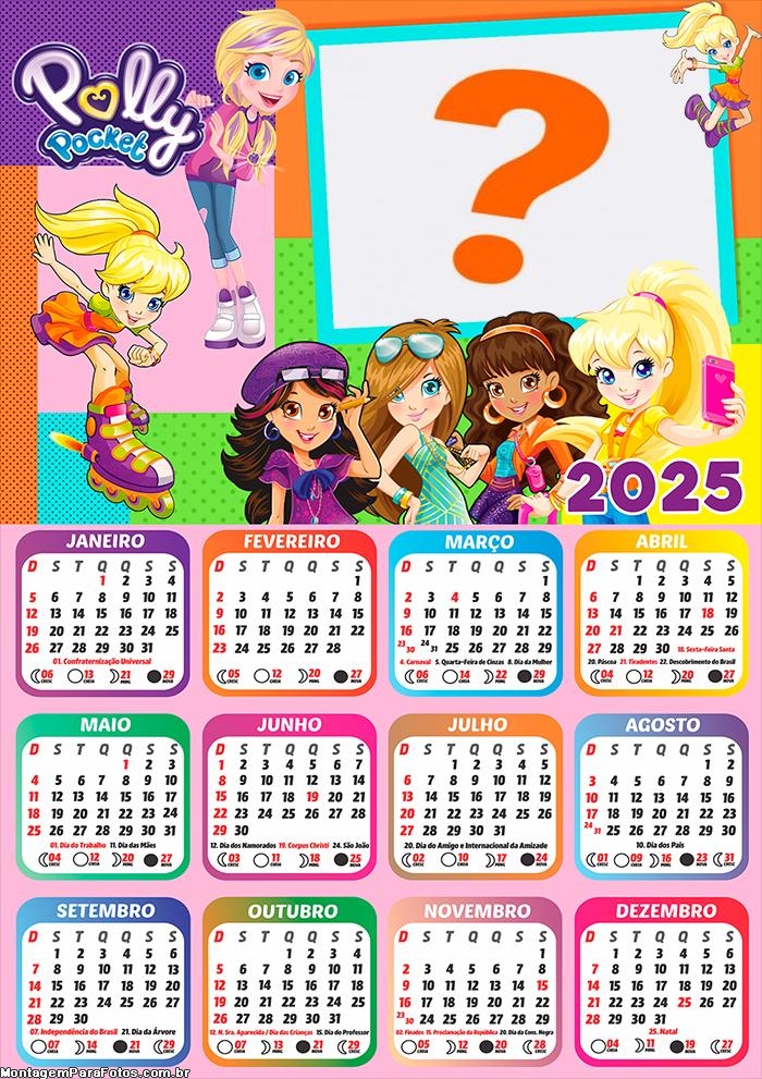 Calendário 2025 Polly Pocket Colagem de Foto