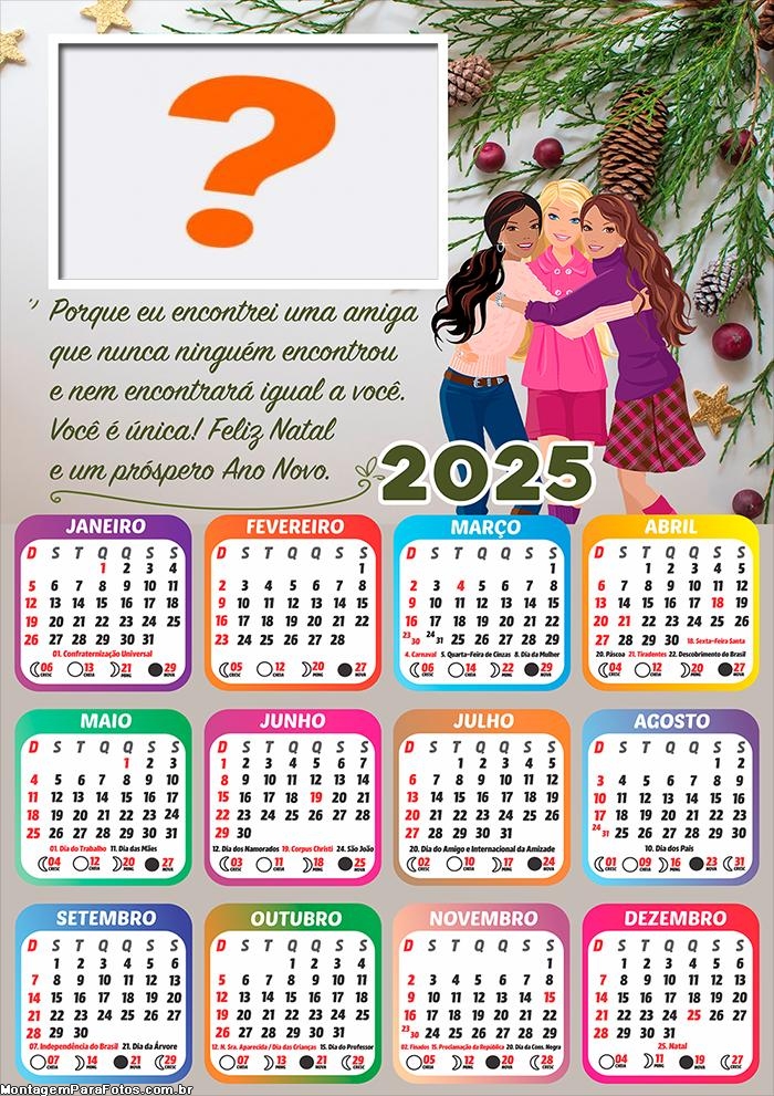 Calendário 2025 Amiga Feliz Natal Colagem Online Grátis