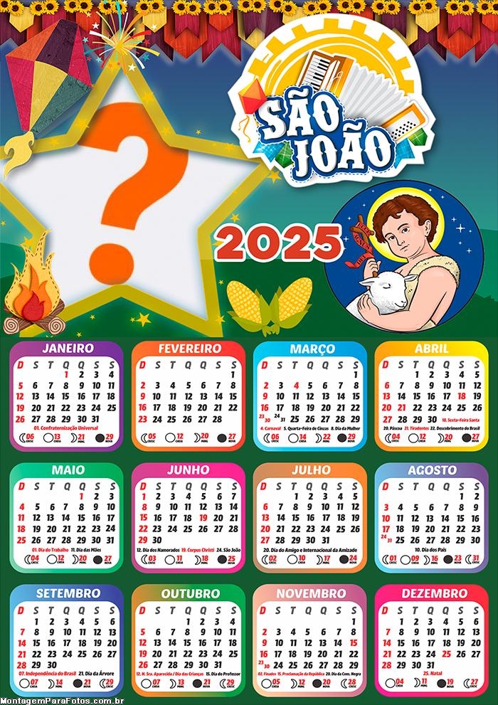 Calendário 2025 São João Montagem de Foto