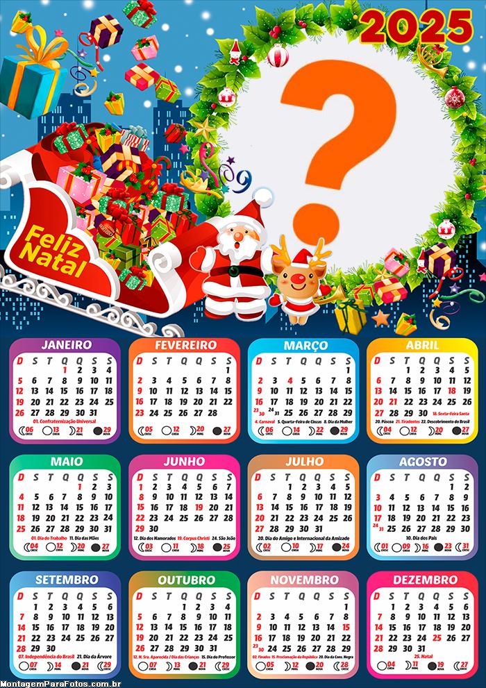 Foto Calendário 2025 Feliz Natal Trenó Papai Noel Moldura