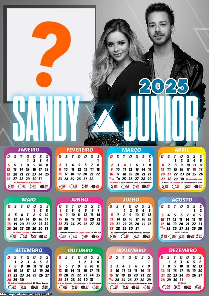 Calendário 2025 Sandy e Júnior Fazer Montagem Online