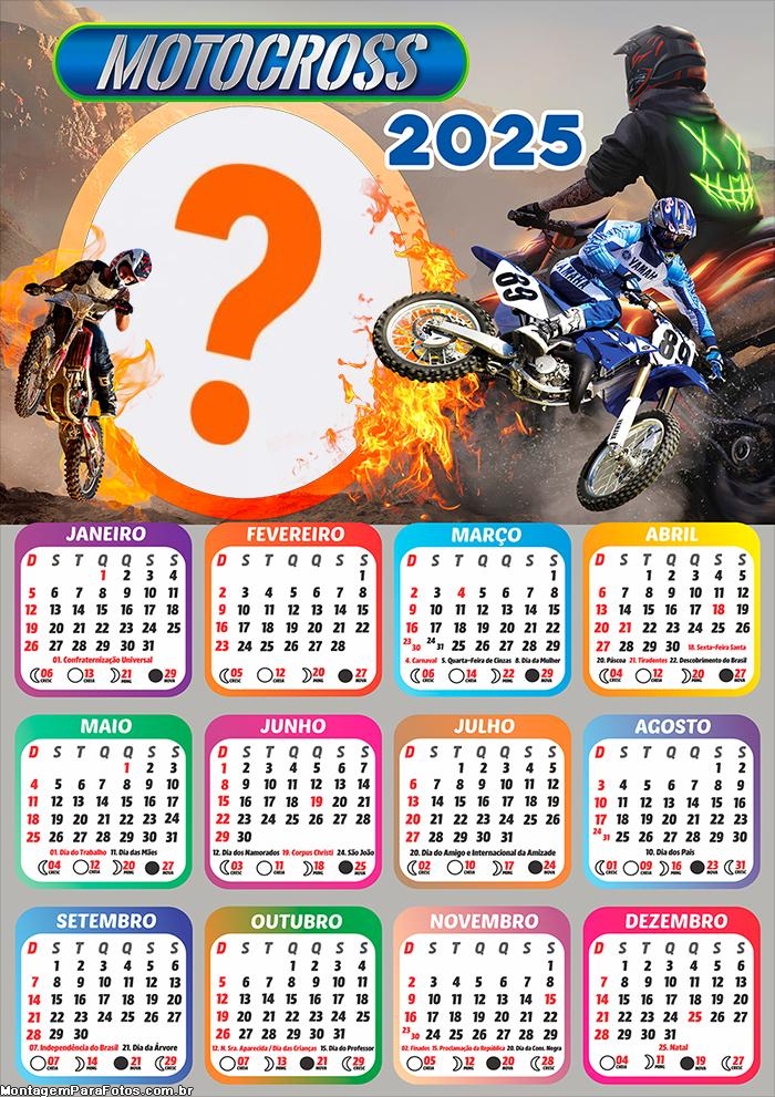 Calendário 2025 Motocross Montagem Grátis Online