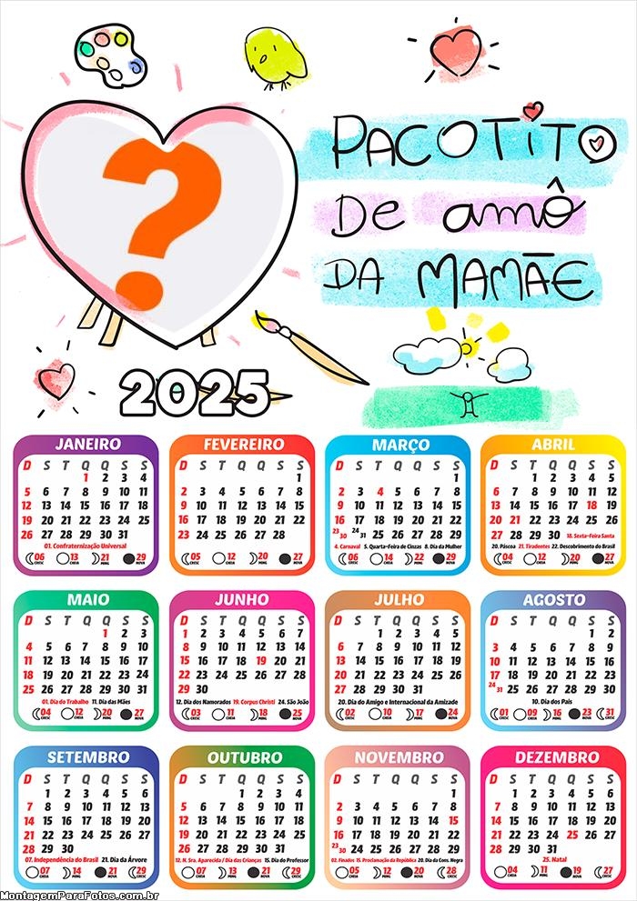 Calendário 2025 Pacotinho da Mamãe Montagem Online