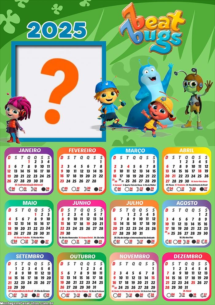 Calendário 2025 Beat Bugs Foto Montagem Grátis