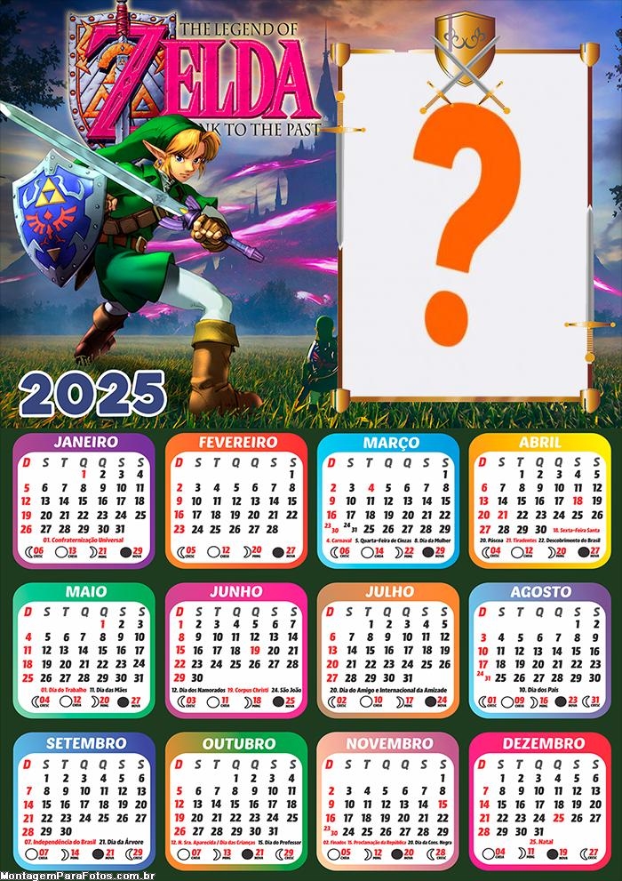 Calendário 2025 Zelda Montagem Online