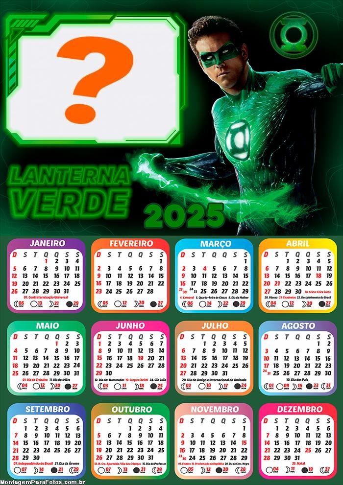 Calendário 2025 Lanterna Verde Foto Montagem Online