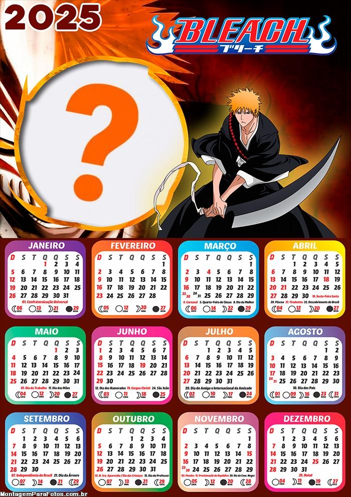 Calendário 2025 Bleach Foto Montagem Grátis