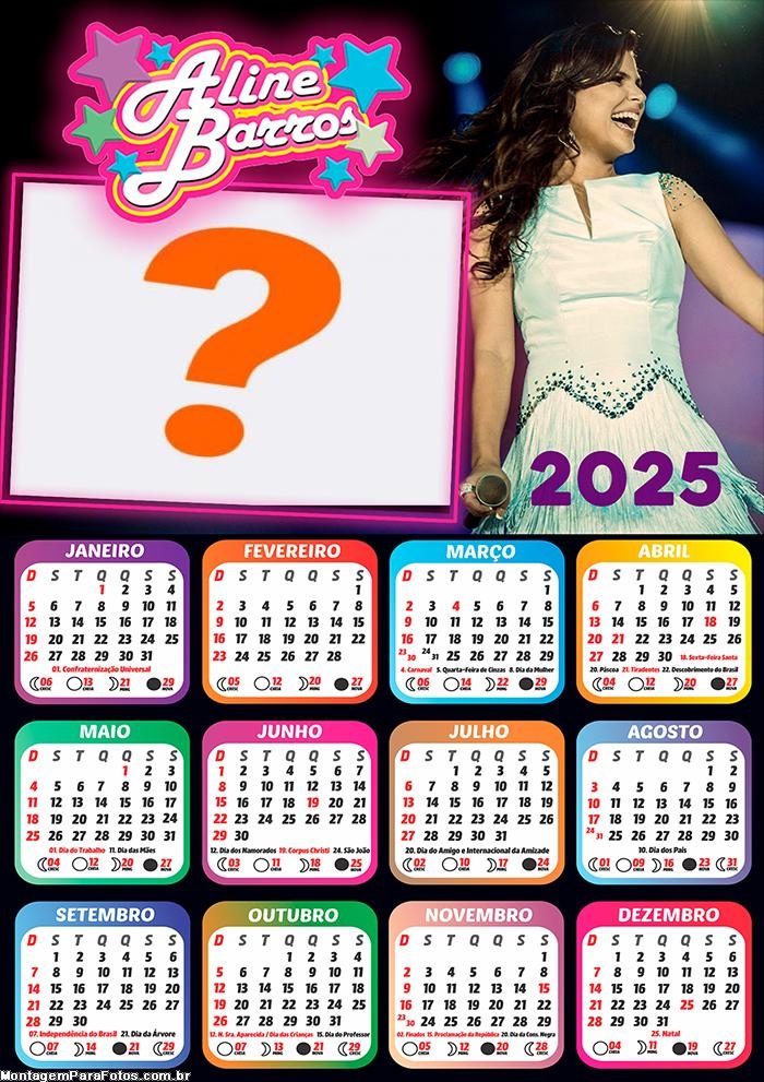 Calendário 2025 Aline Barros Colagem Online Grátis