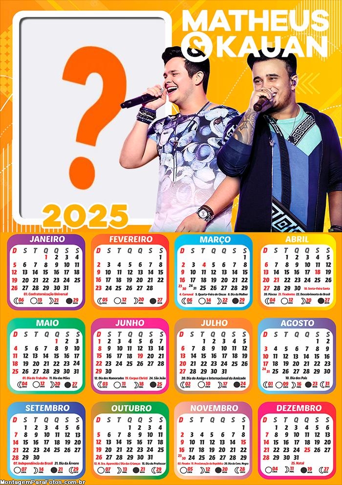 Calendário 2025 Matheus e Kauan Montagem de Foto