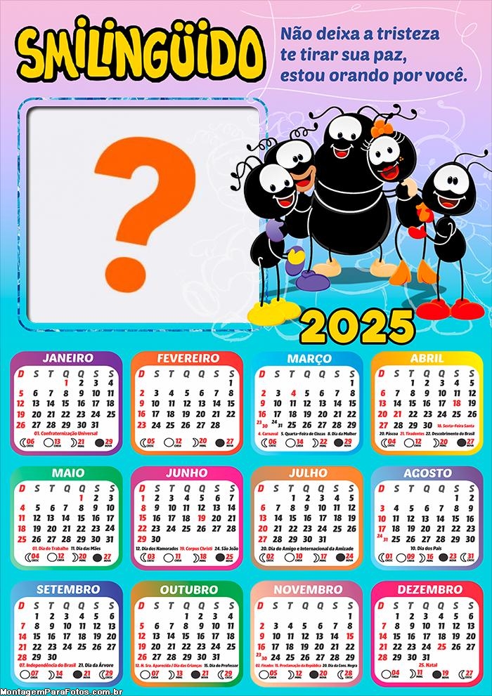 Calendário 2025 Smilinguido Orando por Você