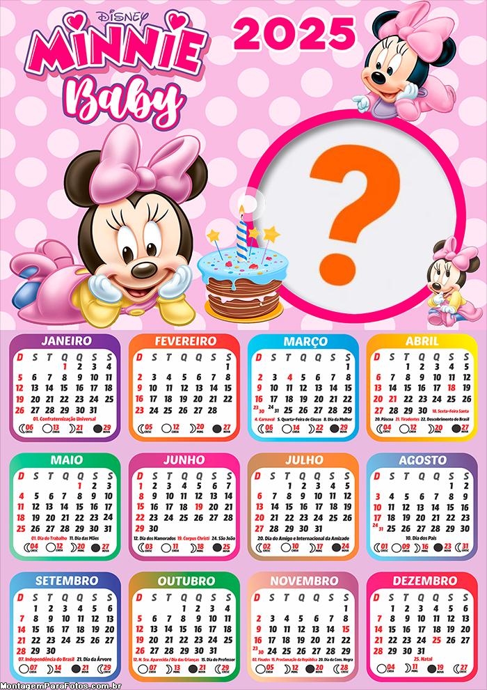 Calendário 2025 Minnie Baby Montagem Grátis Online