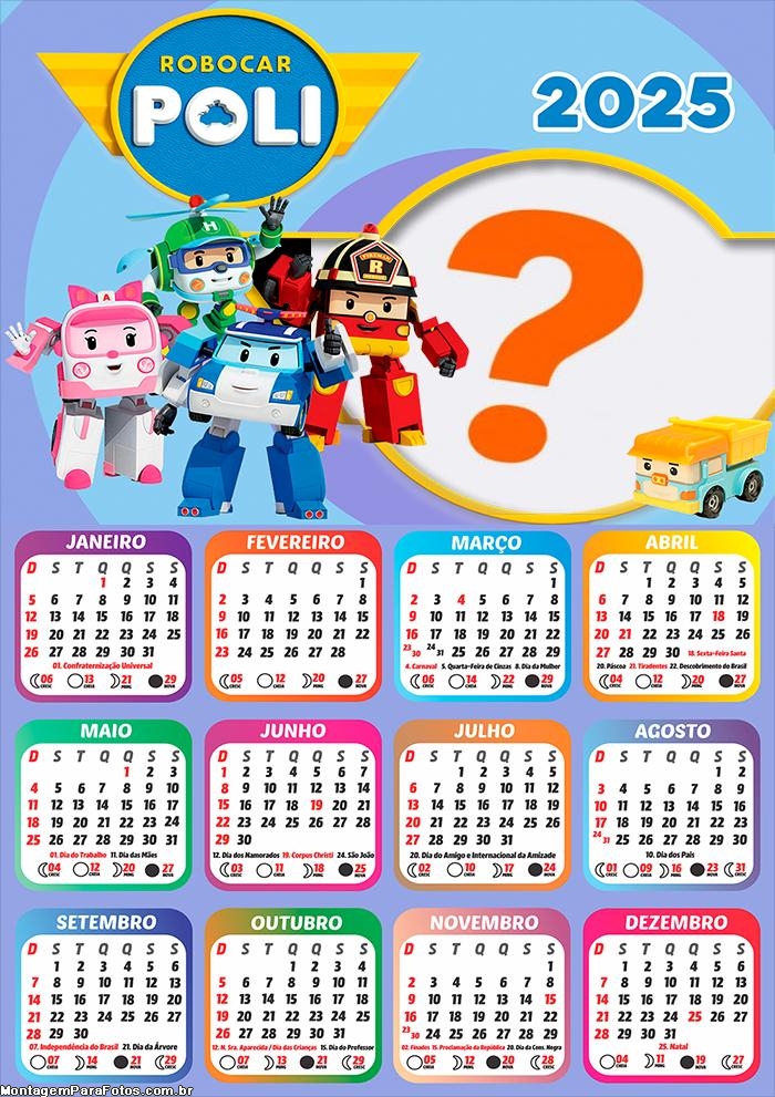 Calendário 2025 Robocar Poli Fazer Montagem Online