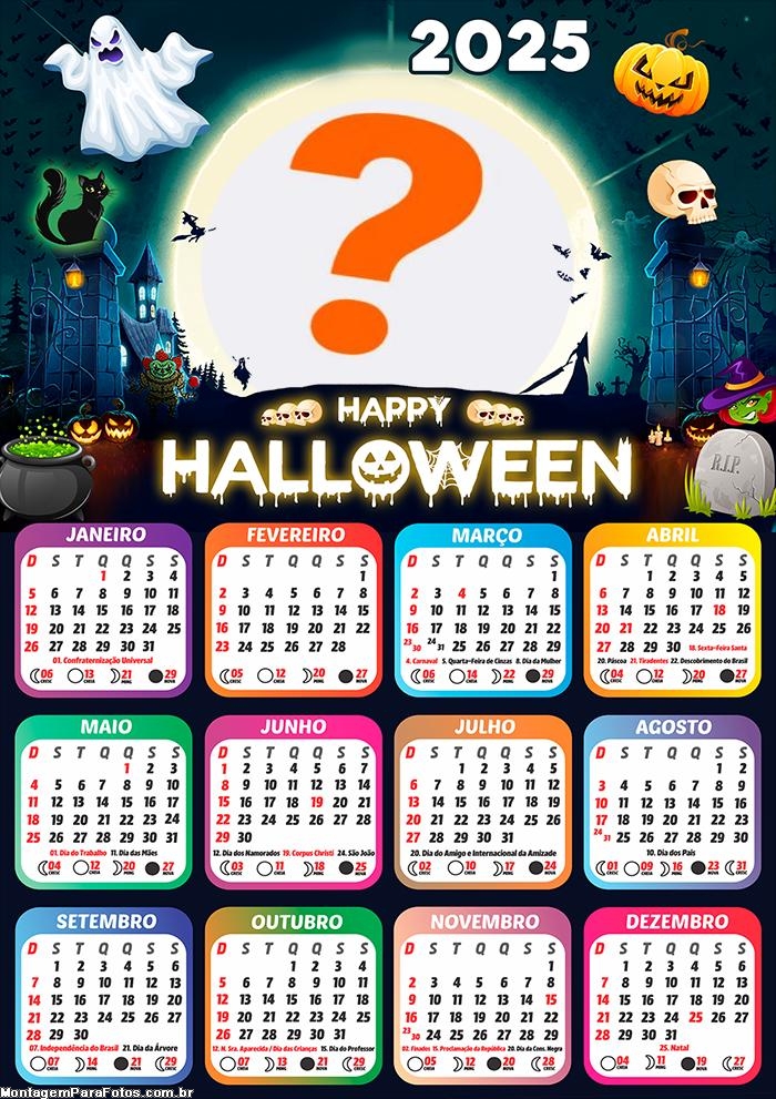 Calendário 2025 Happy Halloween Colagem Online Grátis