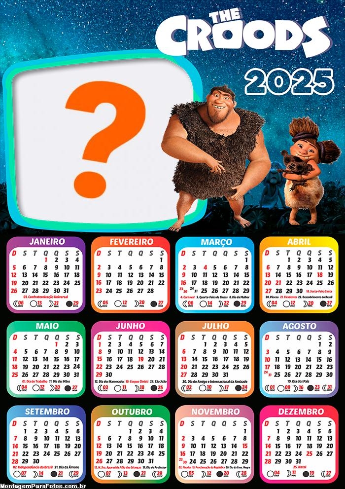 Calendário 2025 The Croods Moldura Online