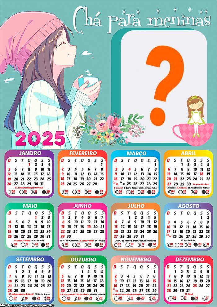 Calendário 2025 Chá para Meninas Moldura Online