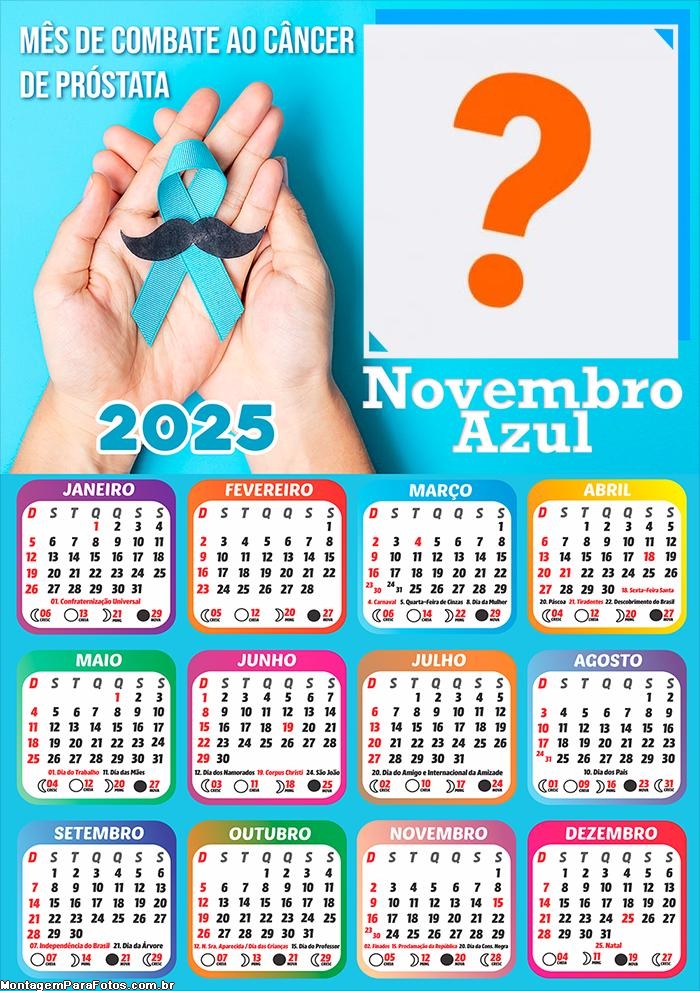 Calendário 2025 Novembro Azul Foto Montagem Grátis