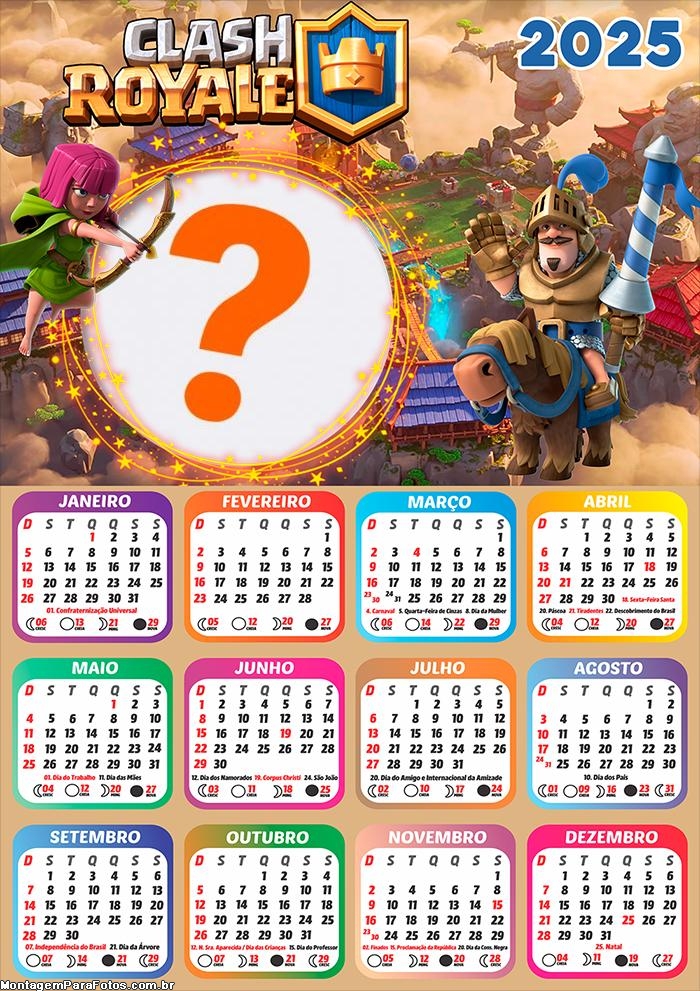 Calendário 2025 Clash Royale Moldura Online