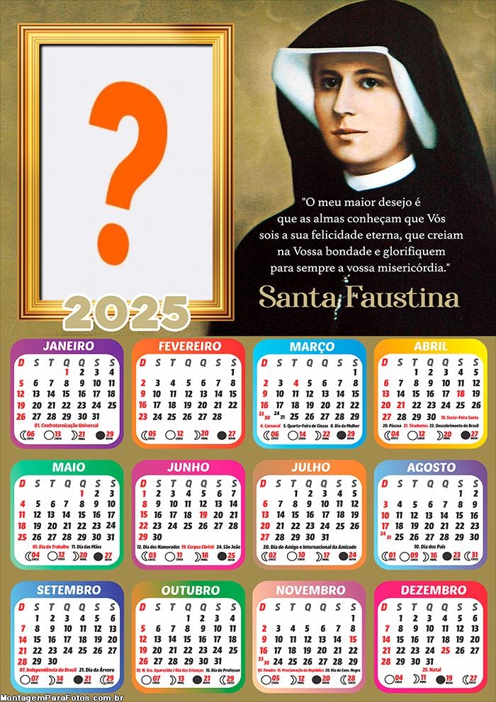 Calendário 2025 Santa Faustina Montagem Online