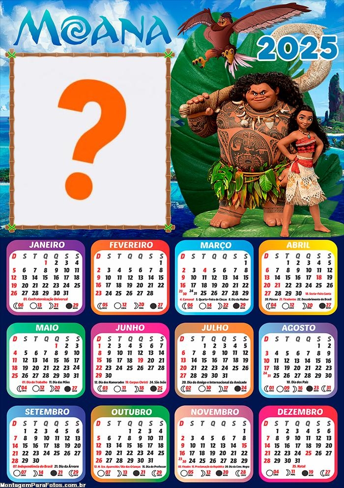 Calendário 2025 Moana e Maui Montagem Grátis Online