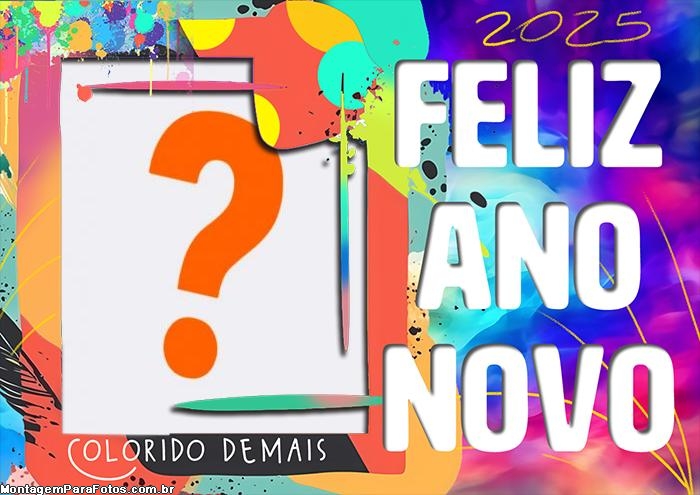 Moldura Tema Colorido Feliz Ano Novo 2025 PNG