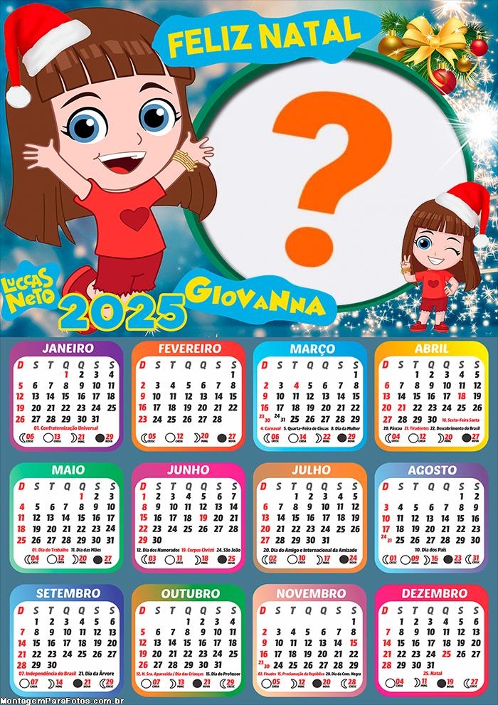 Calendário 2025 Giovanna Feliz Natal Colagem Online Grátis