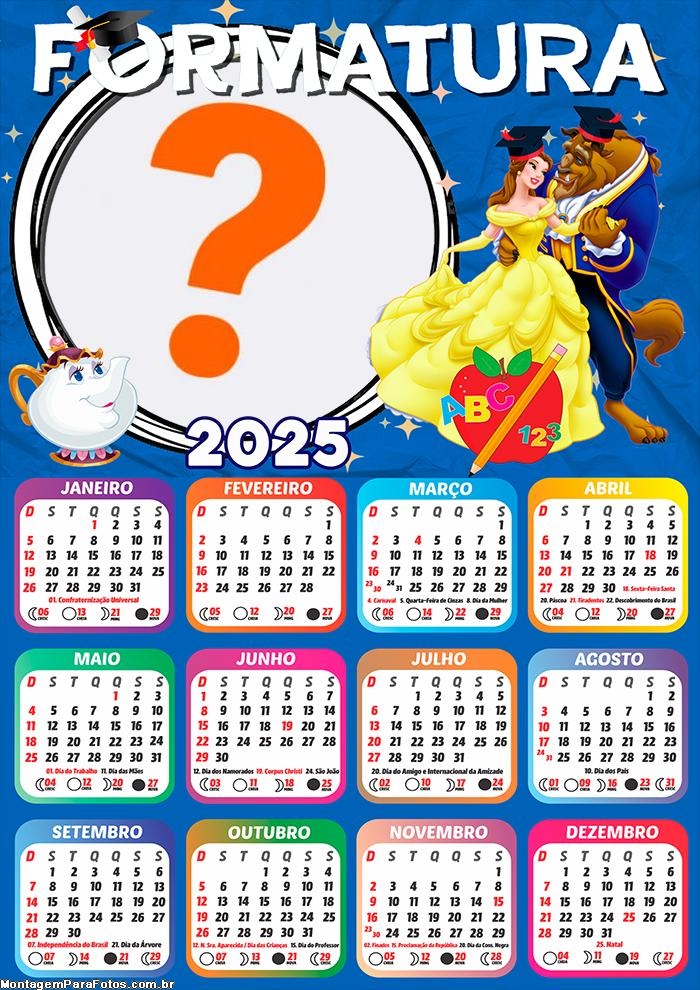 Calendário 2025 Formatura A Bela e a Fera com Foto