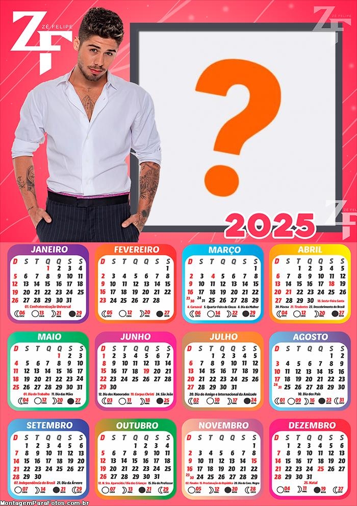 Calendário 2025 Zé Felipe Montagem Online