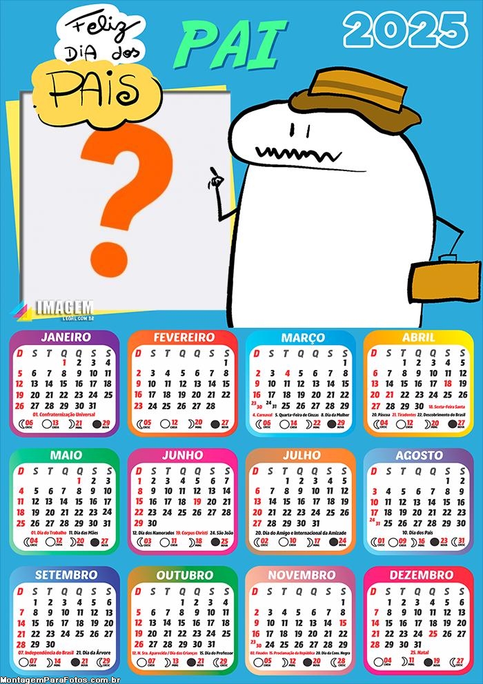 Calendário 2025 Feliz Dia dos Pais Bentô Flork Colagem de Foto