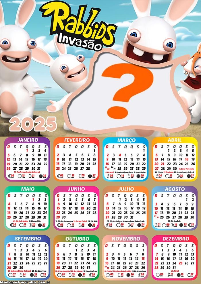 Calendário 2025 Rabbids A Invasão Colagem Grátis