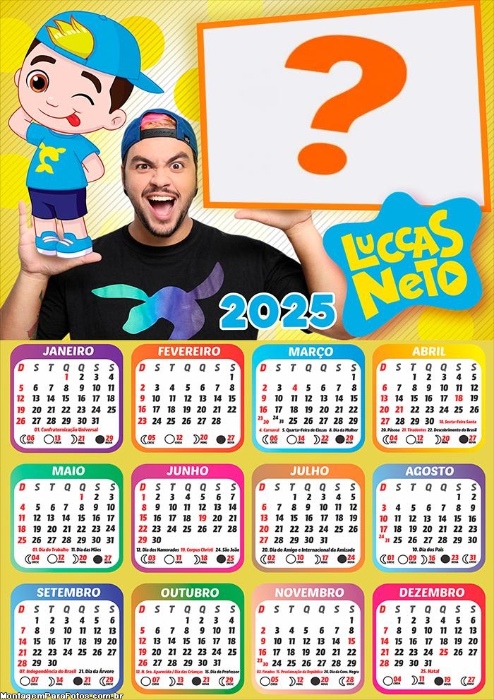 Calendário 2025 Luccas Neto para Crianças Moldura Online