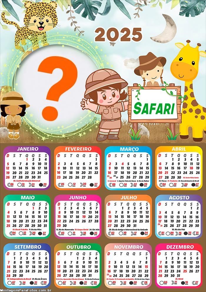 Calendário 2025 Safari para Meninas Fazer Montagem Online