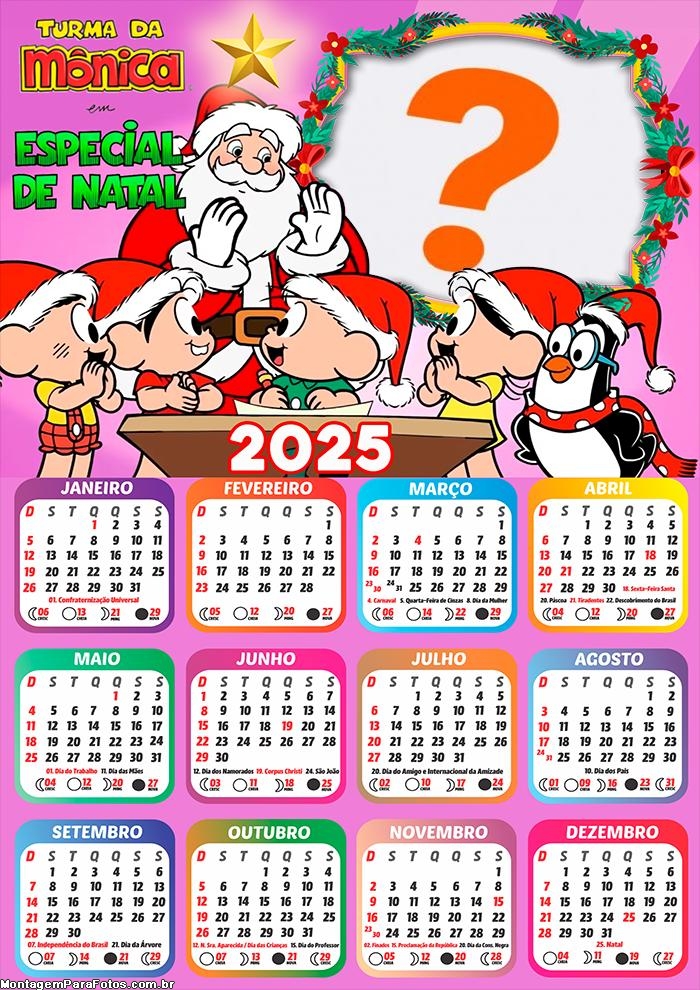 Moldura Calendário 2025 Natal da Turma da Mônica