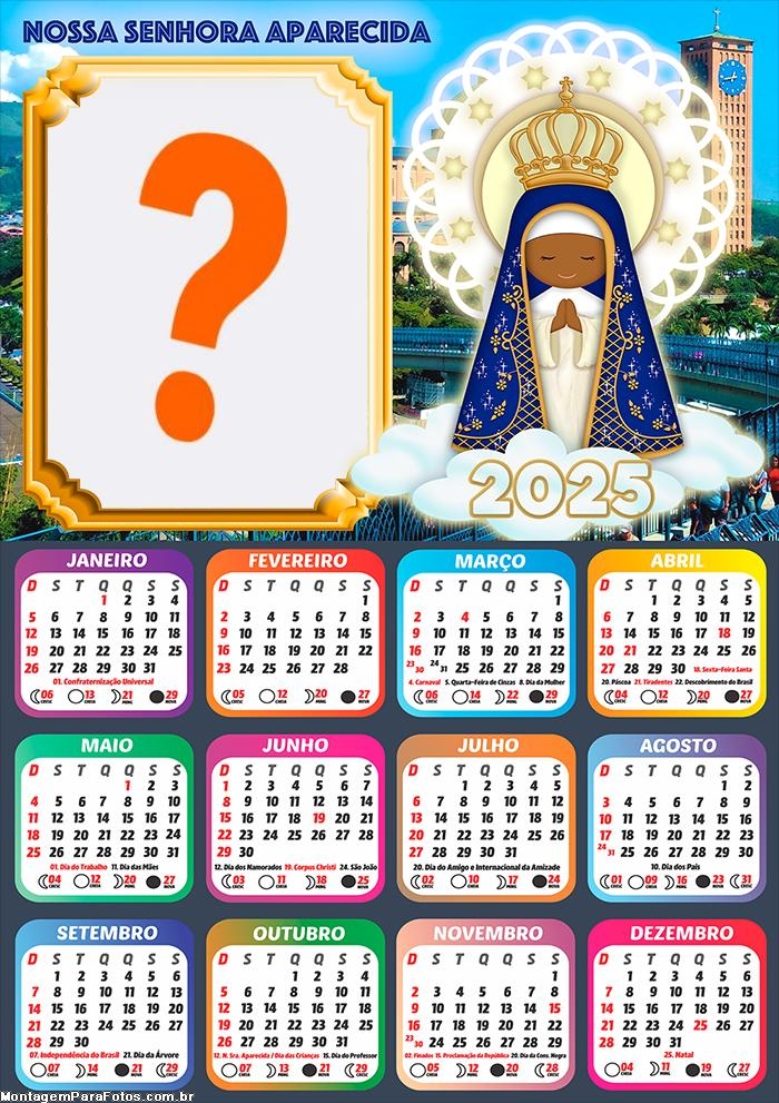 Calendário 2025 Nossa Senhora Aparecida Desenho de Foto