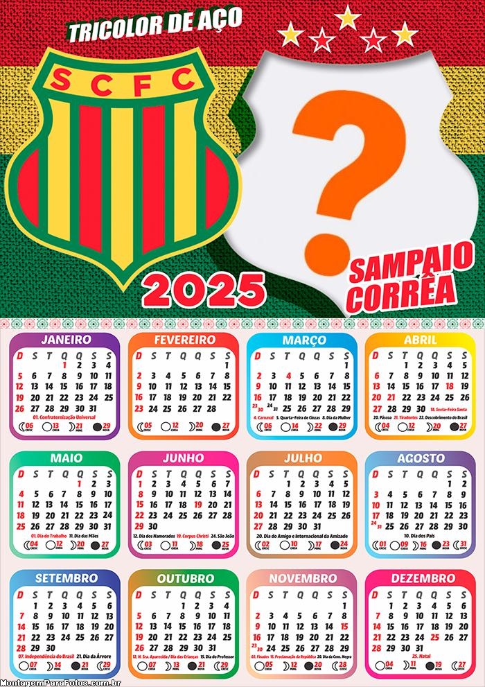 Calendário 2025 Sampaio Corrêa Fazer Montagem Online