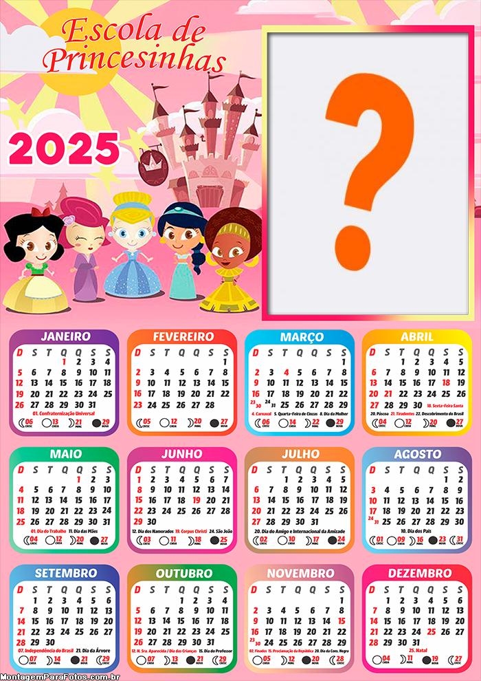 Colagem de Foto Calendário 2025 Escola de Princesinha