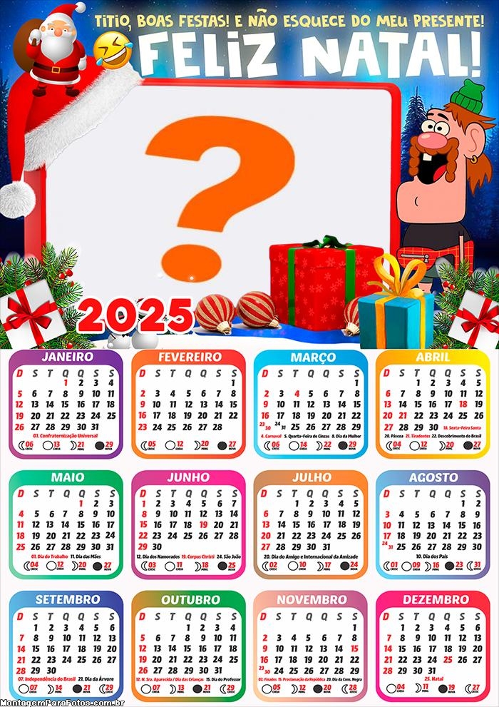 Calendário 2025 Feliz Natal Tio e Boas Festas Foto Montagem Online