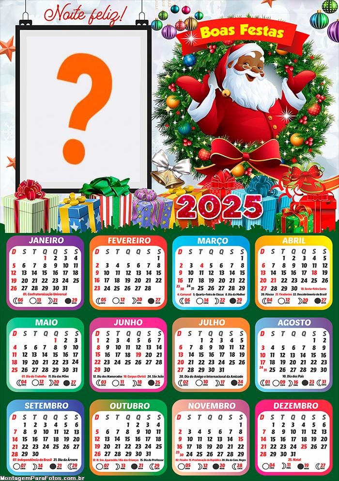 Calendário 2025 Papai Noel Negro Montagem Online