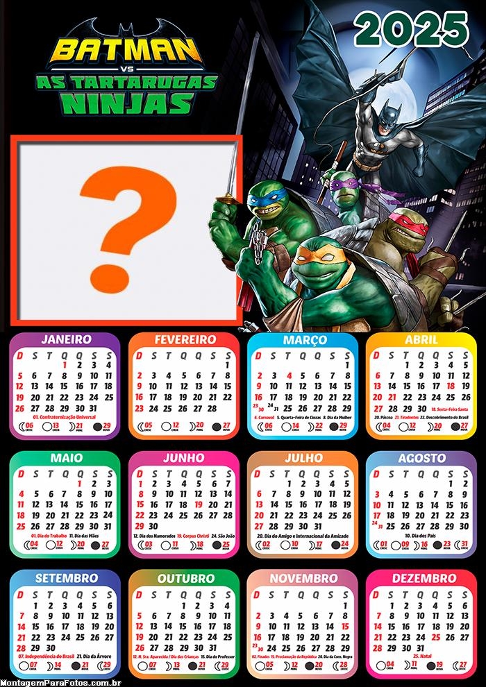 Colagem de Foto Calendário 2025 Batman vs As Tartarugas Ninjas