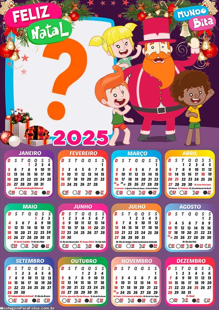 Calendário 2025 Papai Noel Bita Montagem Online