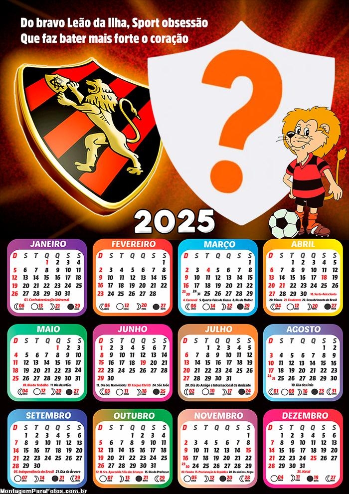 Calendário 2025 Sport Club do Recife Foto Montagem Grátis