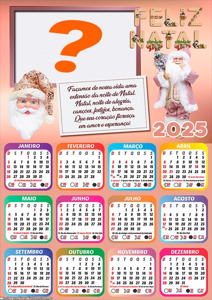 Calendário 2025 Papai Noel Rose Gold Montagem Online